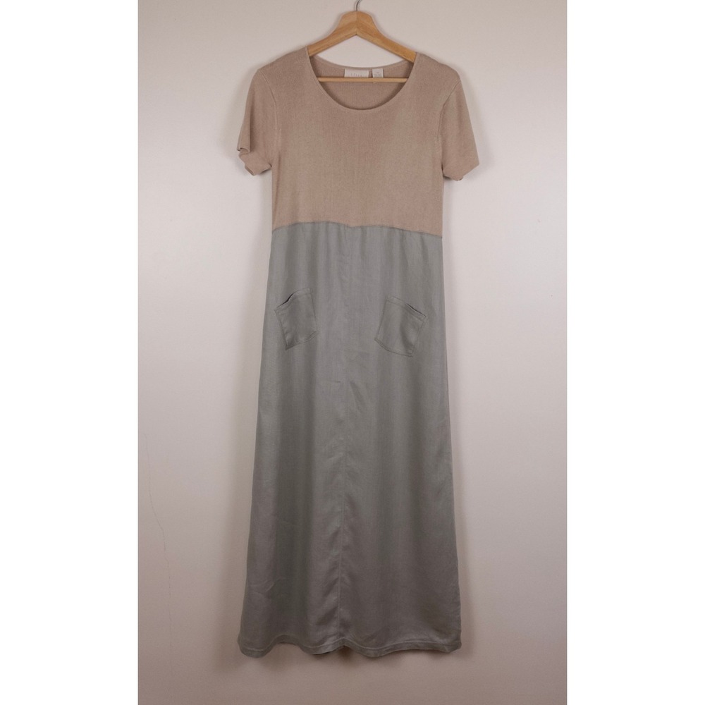 VTG J. Jill Linen Blend Maxi Dress Women XS Minimalist Natural Fibers Neutral